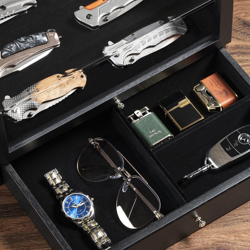 Emfogo Pocket Knife Display Case, Large Knife Collection Box for