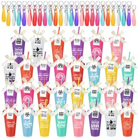 SiliFine 30 Sets Thank You Teachers Appreciation Gifts Bulk, 24 oz Thank You Plastic Tumblers with Lids and Straws Reusable Coffee Cups with Silicone Keychains, Bow-knots and Cards (Appreciated)