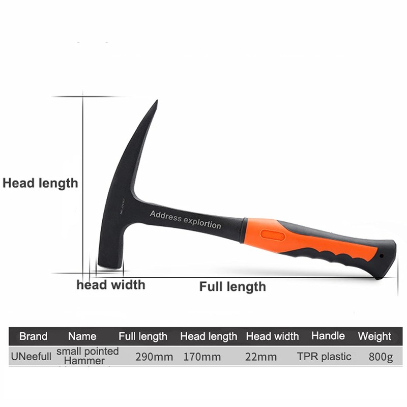 BOROCO Pointed Hammer, Geological Exploration Hammer with Sharpener, Masonry Hammer,