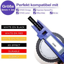 BOYEEZON Embossing Device Labels Replacement for Dymo Embossing Tape 9 mm x 3 m 3D Vinyl Plastic Label Tape for Dymo Omega Junior Labeling Device Embossing Device Organiser Xpress Pro,
