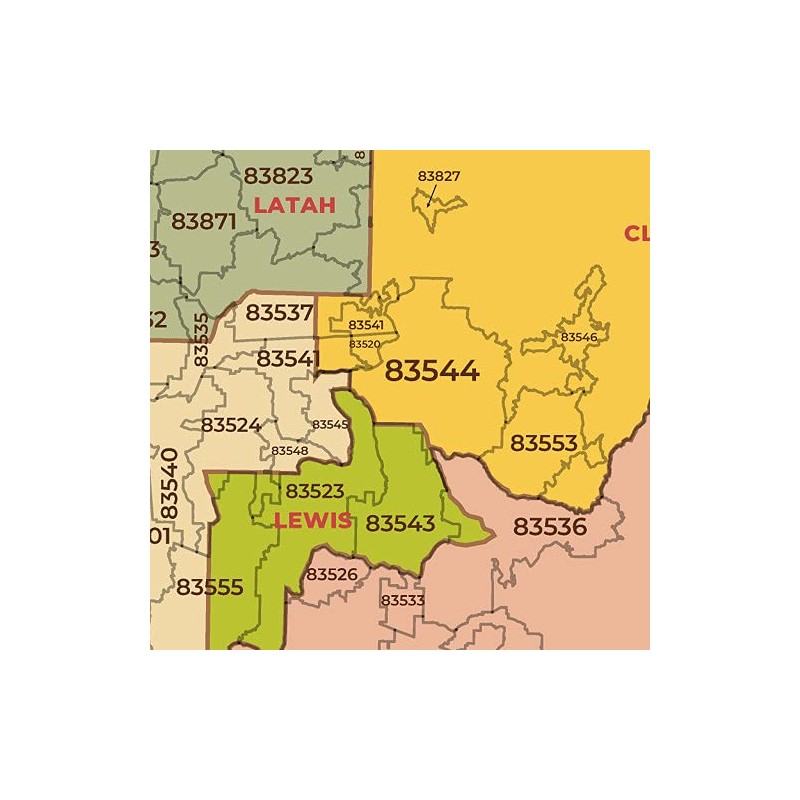 Idaho ZIP Code Map with Counties - Standard - 36"