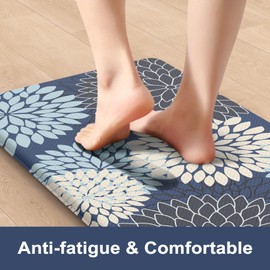 Anti Fatigue Kitchen Mats,Non Slip Farmhouse Kitchen Rugs Sets 2 Piece,Waterproof Floral Kitchen Mat for Floor,Cushioned Standing Mat for Kitchen,Laundry,Sink,Desk,Mutil-Blue