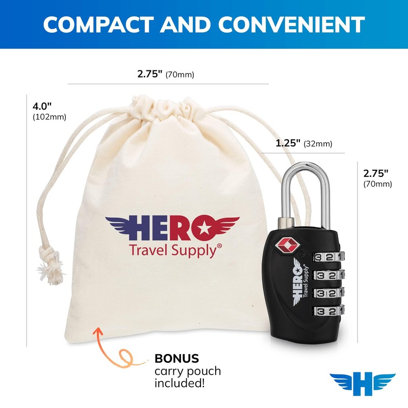 Hero Luggage Lock (Pack of 2) TSA Approved, 4 Digit