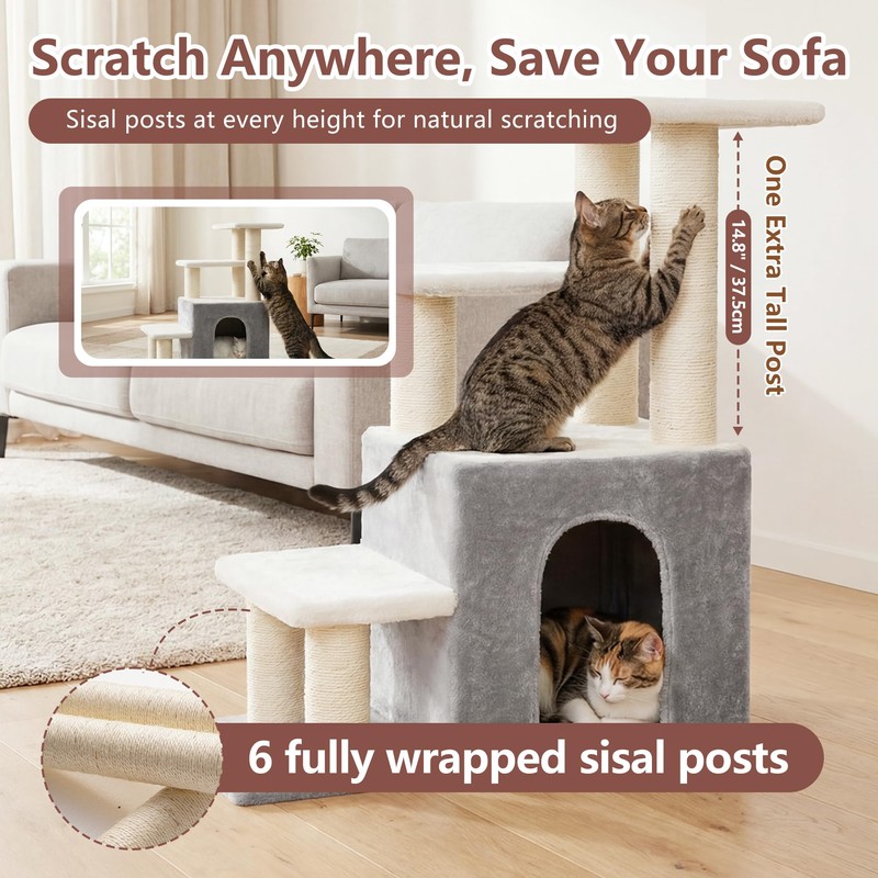 Heybly Cat Scratching Post, Pet Steps for Indoor Cats and