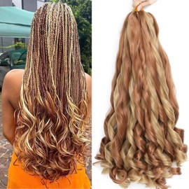 BLUONASI French Curl Braiding Hair 45.7 cm Loose Wave Braiding Hair 8 Pack Pre Stretched Braiding Hair Extensions French Curl Synthetic Hair Extensions (30P27#, 45.7 cm (8 Pack)