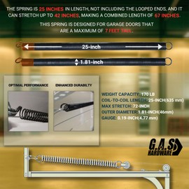 G.A.S Hardware Heavy-Duty Double-Looped Garage Door Extension Springs Bundle 170 lb (Orange) Springs, 3" Pulleys, and Extension Cables for 7' Feet Garage Door | Garage Door Hardware Parts