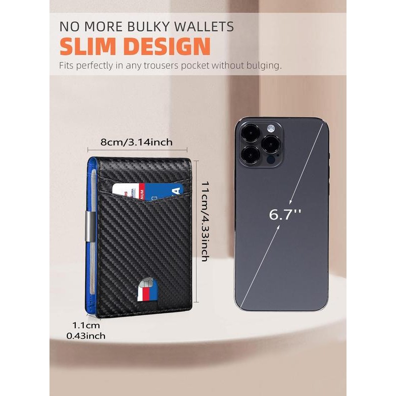 Men's Carbon Fiber Pattern Wallet, Ultra-thin Minimalist Multi Card Slot