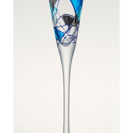 Champagne Flute European Crystal Blue&Silver Line Mouth Blown Hand Painted Mediterranean Sea Beverage Amazing Gift Birthday Anniversary Wedding Woman Man SET 2