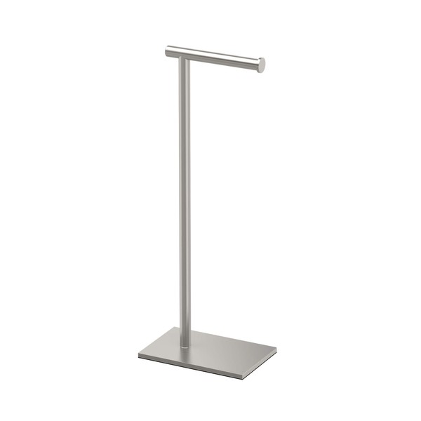 Gatco 1431SN, Modern Rectangle Base Freestanding Toilet Paper Holder, 22.25”, Satin Nickel/Free Standing Toilet Tissue Holder Stand with Weighted Base