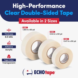 ECHOtape DC-U101A | Extra Strong Double-Sided Tape | Heavy Duty Double-Sided Tape | Permanent Mounting and Bonding | Clear Double-Sided UPVC Tape | Indoor/Outdoor Double-Sided Tape | 1.89 in x 60 yds