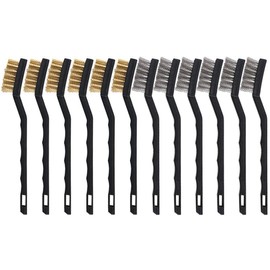 FOGAWA 12Pcs Small Wire Brush Set Brass Wire Brush Metal Rust Remover Brushes Stainless Steel Metal Brush for Cleaning Rust 3D Printer Nozzle Welding Slag Dirt with Curved Handle