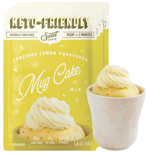 SWEET LOGIC Keto Dessert Mug Cake Mixes - Sugar Free Gluten Free Keto Snack - 4 Keto Mug Cake Mixes - Lemon Poppyseed - Diabetic Friendly Keto Sweets and Treats