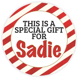 This is a Gift for Sadie - 10 Pack Circle Stickers 3 Inch - Candy Cane Merry Christmas Gift Tag Present Tree Holiday Custom Name Santa Claus