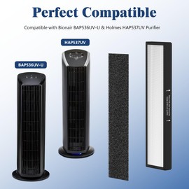 GoKBNY 2-Pack 182550 Replacement Filter Compatible with Bionair BAP536UV-U and Holmes HAP537UV / 2141139 Purifiers, with 6×Carbon Pre-Filter