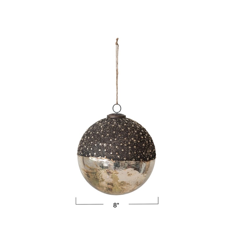 Creative Co-Op Large Round Mercury Glass Ball Ornament with Stars,