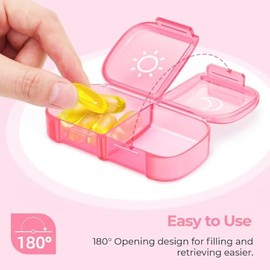 AUVON XL Weekly Pill Organizer 2 Times a Day, One-Side Large Opening, Pink | East-to-Use AM PM Pill Case, Travel Pill Box 7 Day, Medication Organizer 
