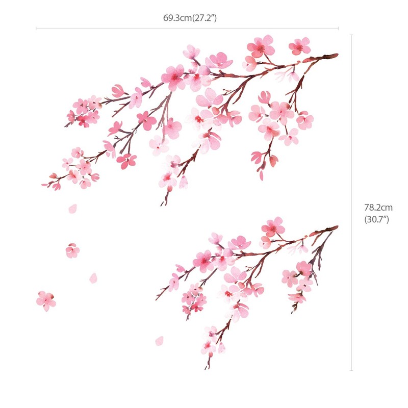 DECOWALL DS12-2003P1903 Watercolour Cherry Blossom Wall Sticker Wall Sticker Wall