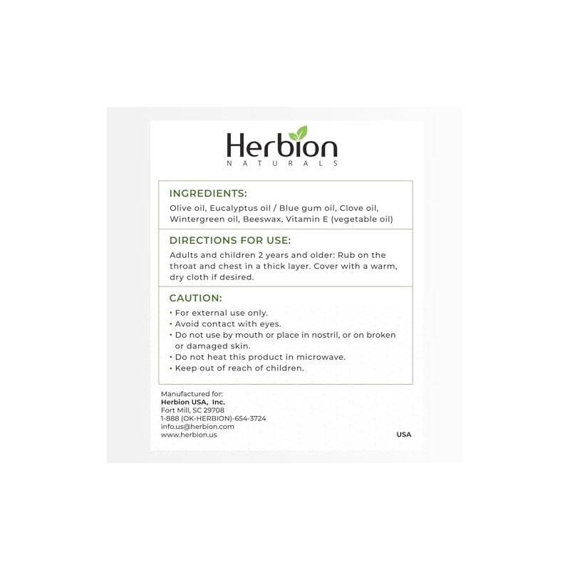 Herbion Naturals Chest Rub With Eucalyptus Clove Wintergreen Blue Gum