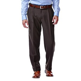 Haggar mens Eclo Stria Expandable-waist Pleat-front dress pants, Brown, 40W x 30L US