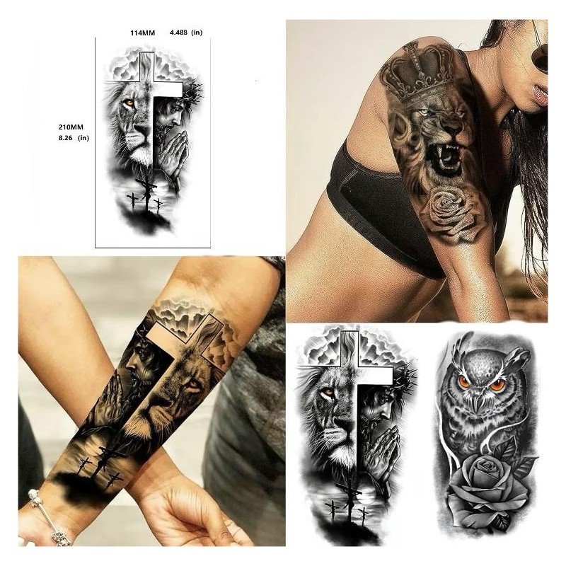 76 Sheets Large Black Temporary Tattoo Stickers - Tribal Wolves,
