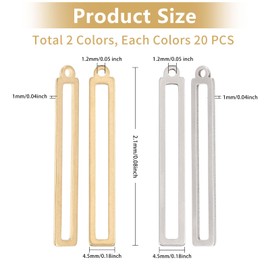 CHGCRAFT 40Pcs 2 Colors Rectangle Open Back Bezel Charms Pendants Stainless Steel Pendants Bezel Blank Trays Geometric Hollow Frame Charms For DIY UV Resin Epoxy Resin Pressed Jewelry Platinum Golden