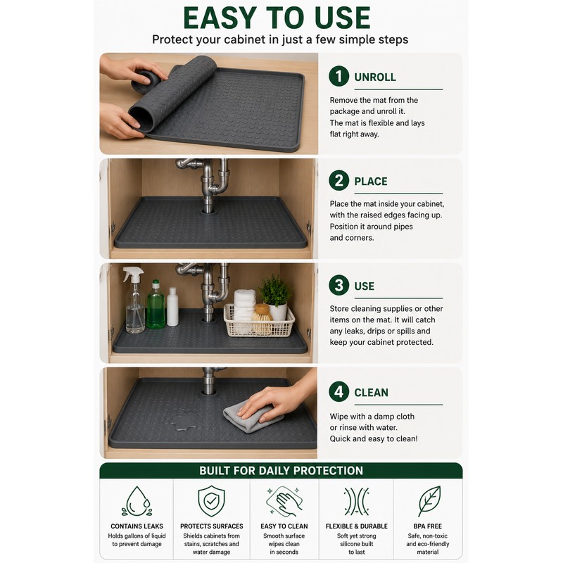 Silicone Under Sink Mat for Cabinet Protection – 34 ×