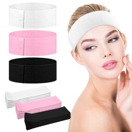 YUXIANLB 30PCS Disposable Spa Facial Headbands, Stretch Non-Woven Skincare Headband, Soft Skincare Hair Band with Adjustable Magic Tape for Women Girls Salons Esthetician Supplies (White,Pink,Black)