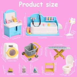 Fiotha Dollhouse Furniture Set, 1/12 Miniature Bathroom Set, Miniature Furniture, 28-Piece Bathroom and Laundry Accessory Set, Bathtub, Sink, for Boys, Girls and Toddlers 3+ Years