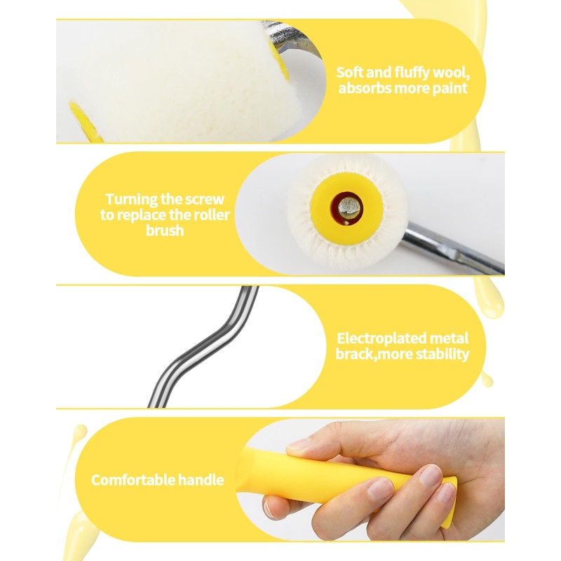 2 Pcs Foam Paint Roller Mini Paint Rollers for Touch