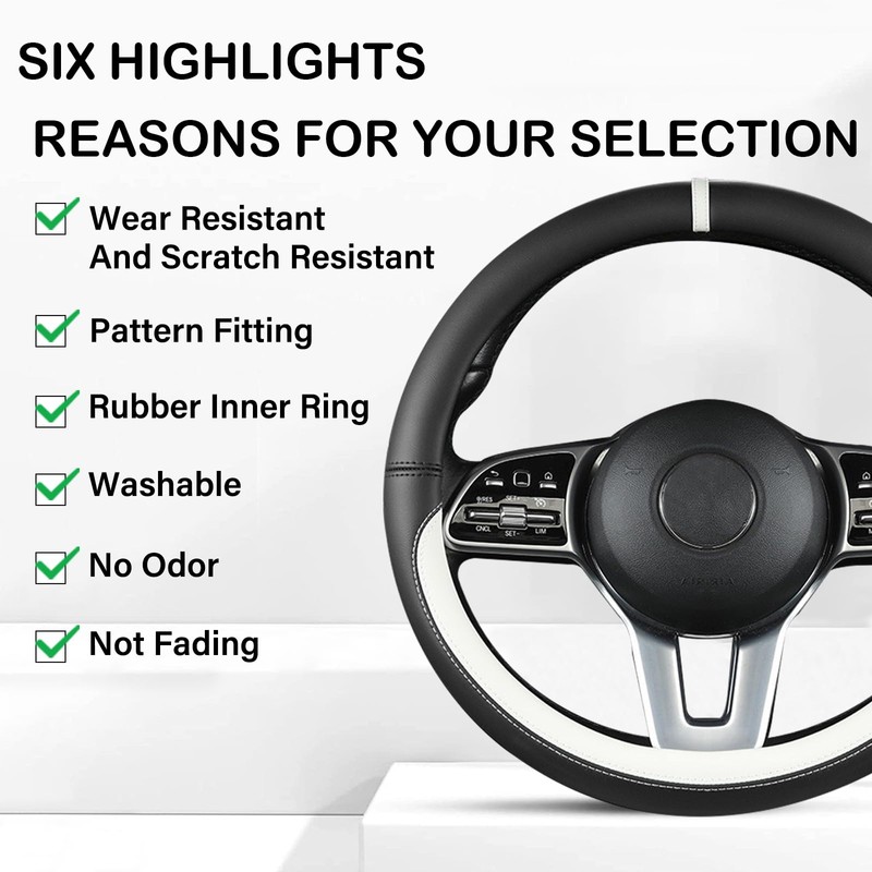 Black & White Leather Steering Wheel Cover, Steering Wheel Cover