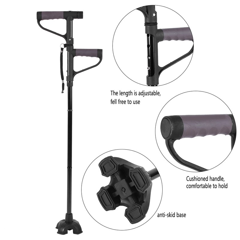 Retractable Collapsible Anti slip Double T handle Walking Stick with