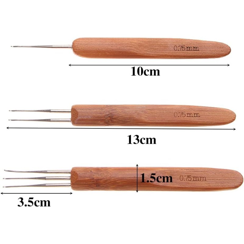 GANPUB Brown Dreadlock Crochet Needles, Bamboo Handle Micro Hook, for