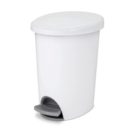 Sterilite 2.6 Gallon Ultra StepOn Wastebasket w/Lid, Small Plastic Trash Can for The Bathroom, Bedroom, or Dorm, Pedal and Liner, White, 1-Pack