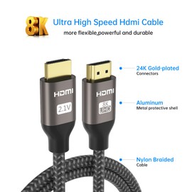 Yinker Cable HDMI 8K - Paquete de 2 m, 8K@60Hz 4K@120Hz HDMI 2.1 cable trenzado, soporta 48Gbps, HDCP 2.2, HDR 10 para monitor de computadora portátil