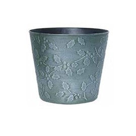 Christmas Vintage Effect Plastic Flower Pot Holder Holly Design Home Décor-Green