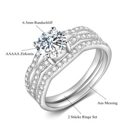 Zakk Women's Engagement Ring Set 1ct Round Cubic Zirconia Wedding Rings Partner Rings Proposal Ring Promise Ring for Women, stone, Cubic Zirconia
