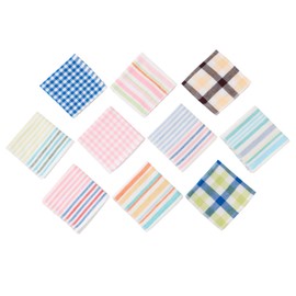 Alutaio Towel Handkerchief, Set of 10, Striped and Checked, Individual Packaging, Wrapping, 9.8 x 9.8 inches (25 x 25 cm), Retirement, Celebration, Home Celebration, Gift, 100% Cotton, Gauze