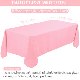 8 Pack Pink Tablecloth 60 x 84 Inch, Bulk 4 Foot Rectangle Table Clothes, Washable Polyester Fabric Table Covers for Wedding, Party, Reception, Banquet