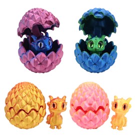 4 Pcs 3D Printed Dragon Set, Mini 3D Printed Animals, Dragons Eggs With Dragon Inside, Creative Desk Decor For Home Office, Unique Gift for Collectors and Decor Enthusiasts