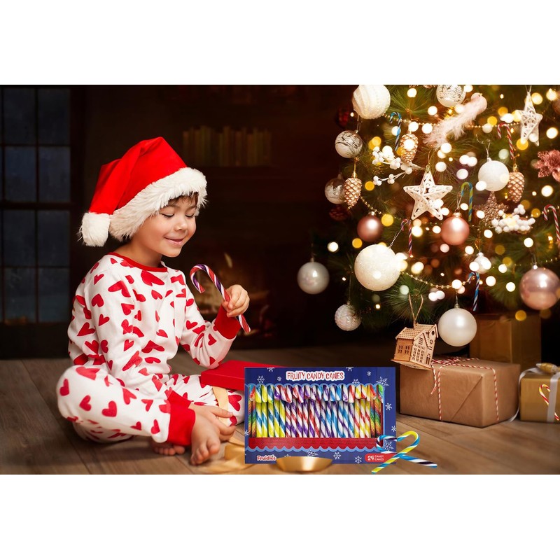 Fruidles Christmas Candy Canes Suckers, Multicolored Rainbow Fruity Flavor, Individually