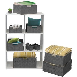 Sorbus Storage Box Woven Basket Bin Container Tote Cube Organizer Set Stackable Storage Basket Woven Strap Shelf Organizer Built-in Carry Handles (Gray)
