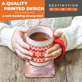 Great Coasters (Set of 2) Square/Glossy Quality Coasters/Tabletop Protection for Any Table Type - Rose Gold Marble Effect Pattern Pretty #24125