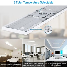 LEONLITE 3CCT 120V 1x4FT LED Flat Panel Light, Surface Mount Ceiling Light, 46W/40W/30W, 4600LM, Built-in Driver Ceiling Light, 5%-100% Dimmable, ETL, White, 3500K/4000K/5000K, Pack of 2