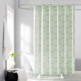No. 918 Linnea Medallion Print Shower Curtain Set with 12 Shower Curtain Rings and Mini Tote, 70" x 72", Sage Green