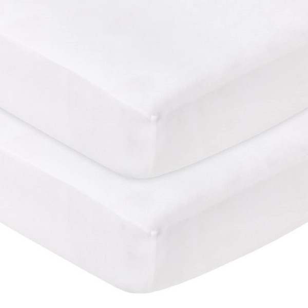 Sasma Home - 100% Cotton Jersey Soft Travel Cot Fitted Sheets 100cm x 70cm + 10 cm (Pack of 2 Sheets - White)