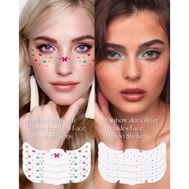 8 Pcs Glitter Freckles Face Tattoo, Rainbow Butterfly Speckles Waterproof Face & Body Glitter Tattoo for Women, Sparkle Fake freckles Temporary Tattoos Stickers Festival Rave Makeup Accessories, Set D