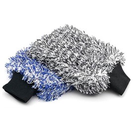 SZSL Car Wash Gloves, Coral Fluff, Microfiber, Easy to Clean, Scratchless, Soft, Thick, Absorbent, Car Wash Mop, Gloves, Set of 2 (1 Blue, 1 Gray)