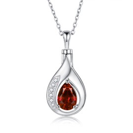 Teardrop Urn Necklace for Ashes - 925 Sterling Silver Blue Cremation Pendant Memorial Keepake Funeral Necklace Jewelry Gifts for Women Wife Mother (Red)