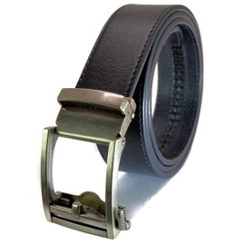 Classic Men's Leather Ratchet Click Belt - Antique Silver Buckle with Charcoal Black Leather Belt (Trim to Fit: Up to 43'' Waist)