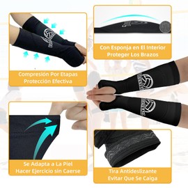 GFHGJH 3 pares mangas de voleibol para brazos，con almohadillas para orejas de espuma de protección y orificio para el pulgar，Adecuado para adolescentes, adultos
